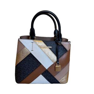 Michael Kors Adele Patchwork Tote Purse Small Bag Metallic Leather + Wallet